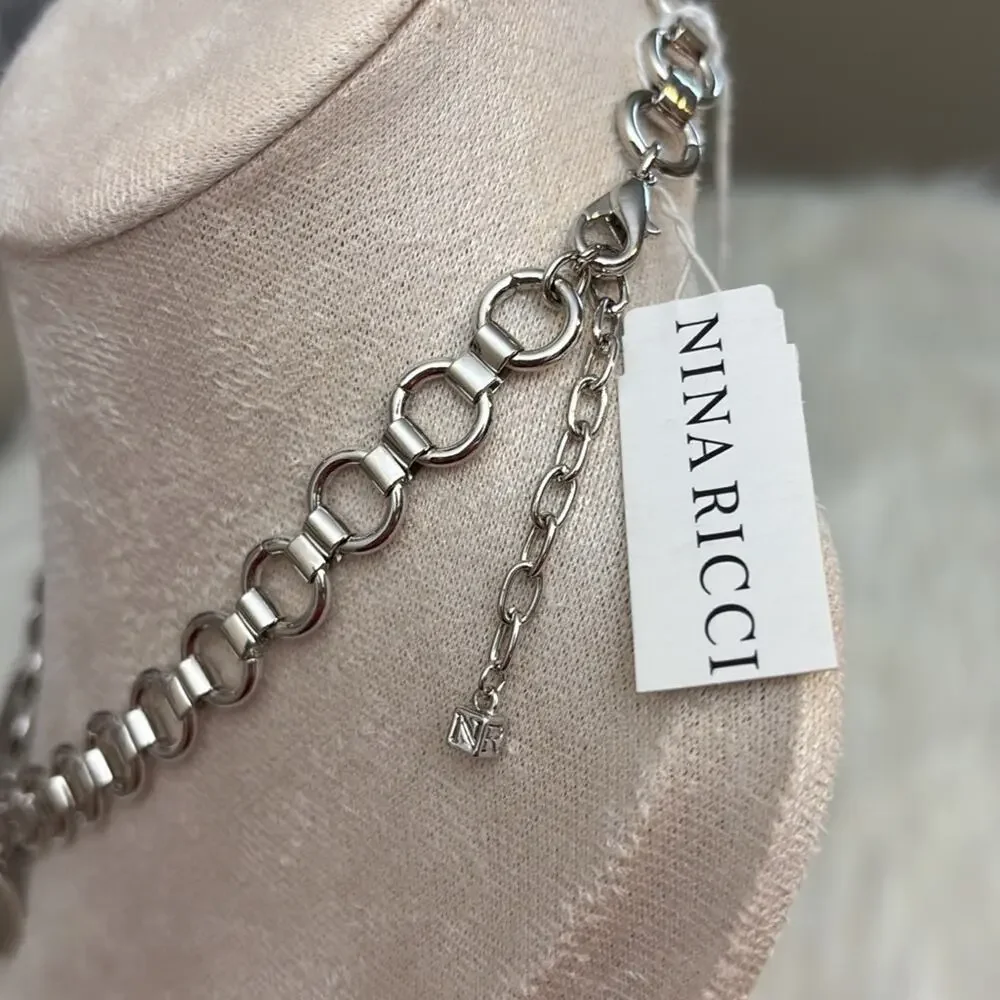 Nina Ricci Silver Textured Disc Pendant Necklace